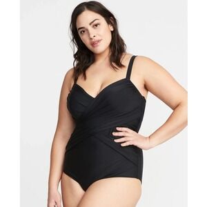 Old Navy Swimsuit Womens 3X Plus Black Wrap Front Underwire One Piece